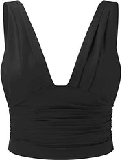 Women's Cropped Top with Deep V Neck and Fitted Silhouette