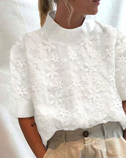 Embroidered Blouse with Stand-Up Collar for Women