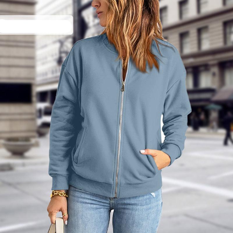 Women's Lightweight Mid-Season Bomber Jacket with Zipper and Pockets