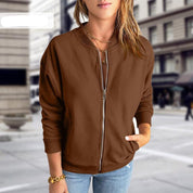 Women's Lightweight Mid-Season Bomber Jacket with Zipper and Pockets