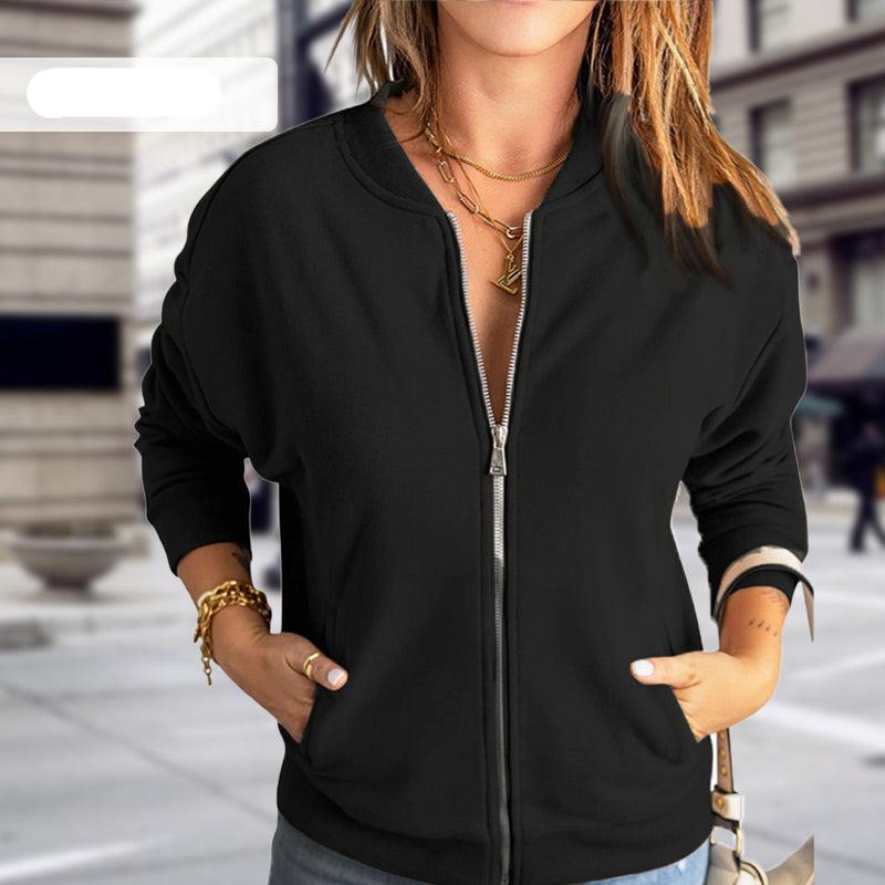 Women's Lightweight Mid-Season Bomber Jacket with Zipper and Pockets