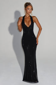 Women's Glitter Sequin Open Back Maxi Gala Dress