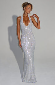 Women's Glitter Sequin Open Back Maxi Gala Dress