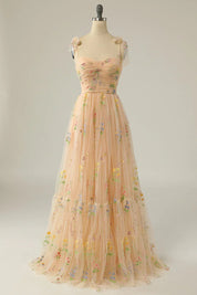 Women's Evening Maxi Dress with Floral Print and Tulle