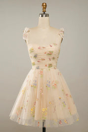 Women's Evening Maxi Dress with Floral Print and Tulle