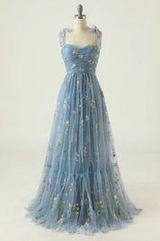 Women's Evening Maxi Dress with Floral Print and Tulle
