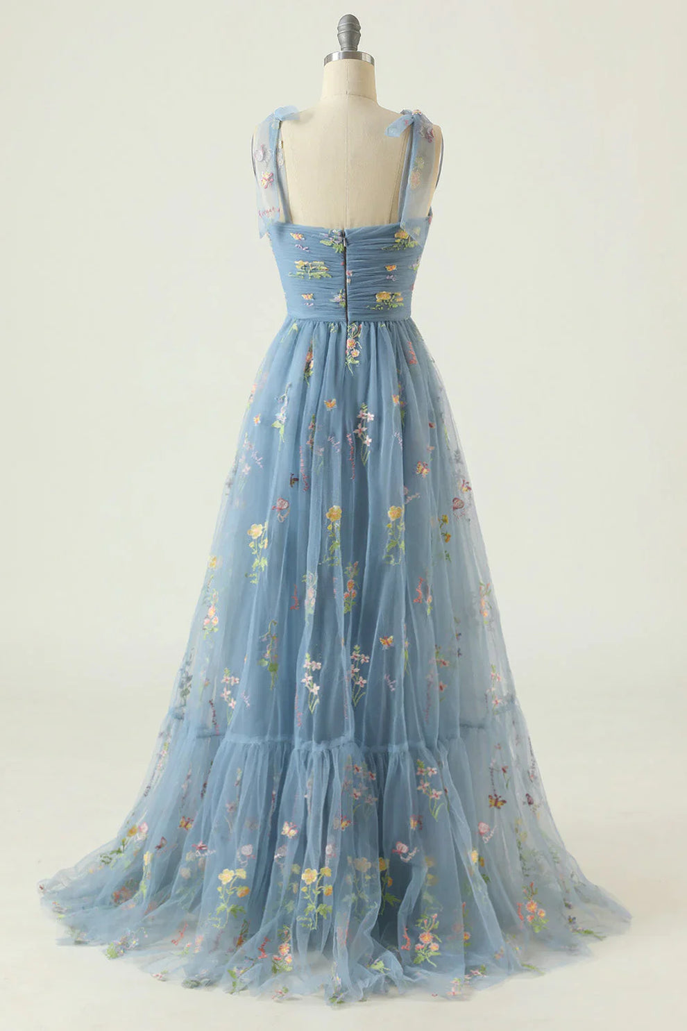 Women's Evening Maxi Dress with Floral Print and Tulle