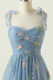 Women's Evening Maxi Dress with Floral Print and Tulle