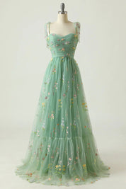 Women's Evening Maxi Dress with Floral Print and Tulle