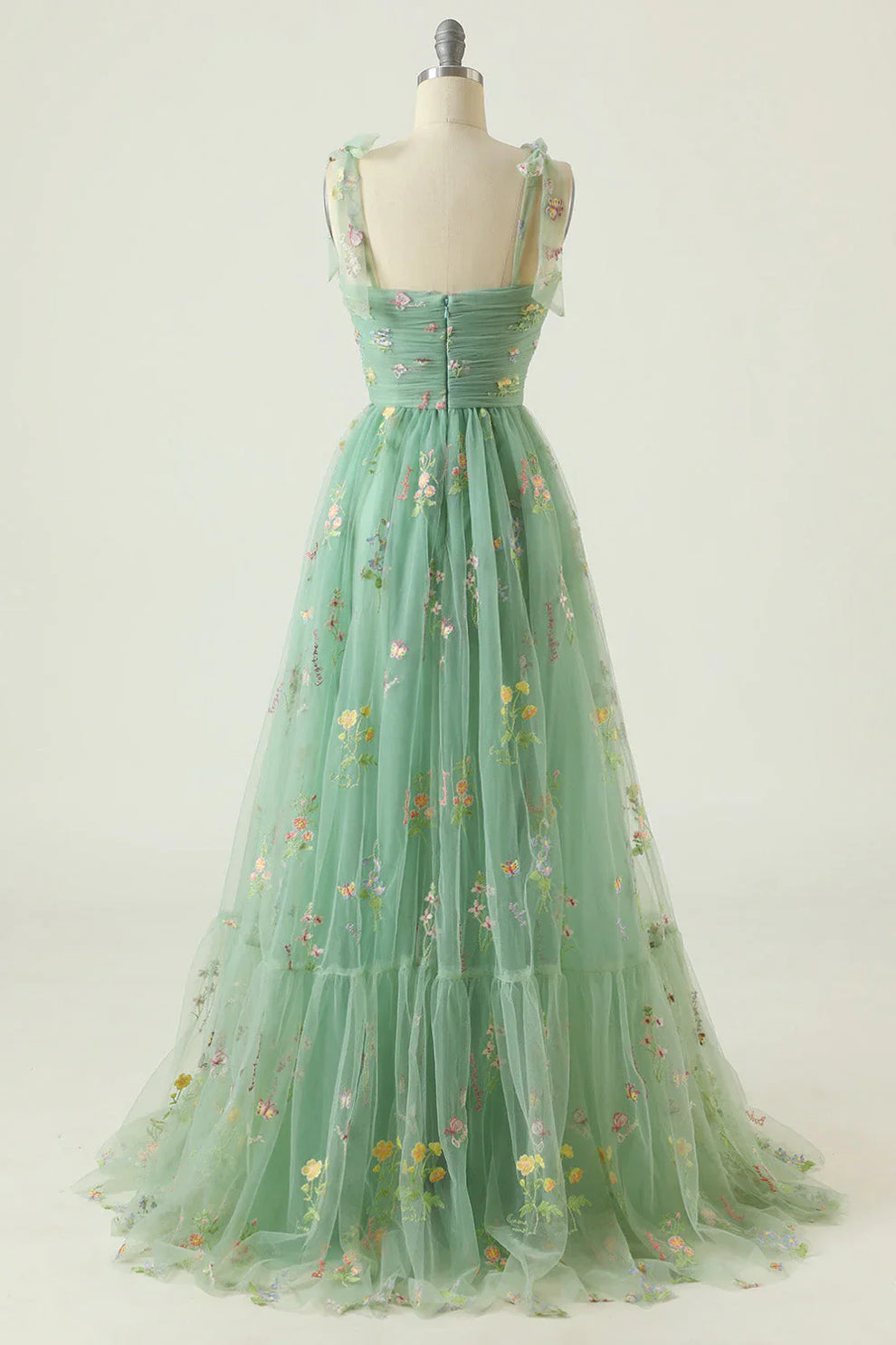 Women's Evening Maxi Dress with Floral Print and Tulle