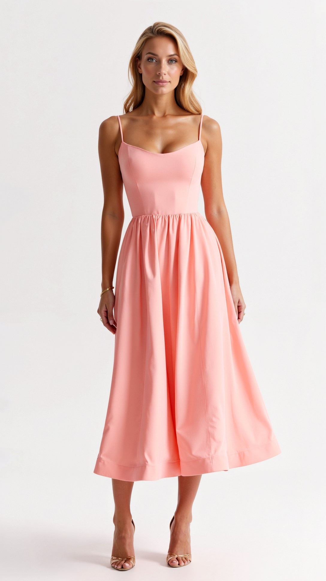 Jolien - Midi dress with spaghetti straps and tailored fit