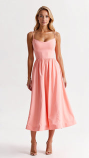 Jolien - Midi dress with spaghetti straps and tailored fit