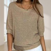 Knitted Sweater for Women with Round Neck and Three-Quarter Sleeves