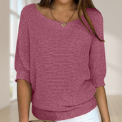 Knitted Sweater for Women with Round Neck and Three-Quarter Sleeves