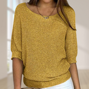 Knitted Sweater for Women with Round Neck and Three-Quarter Sleeves