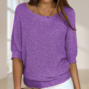 Knitted Sweater for Women with Round Neck and Three-Quarter Sleeves