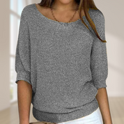 Knitted Sweater for Women with Round Neck and Three-Quarter Sleeves