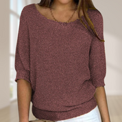 Knitted Sweater for Women with Round Neck and Three-Quarter Sleeves