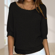 Knitted Sweater for Women with Round Neck and Three-Quarter Sleeves