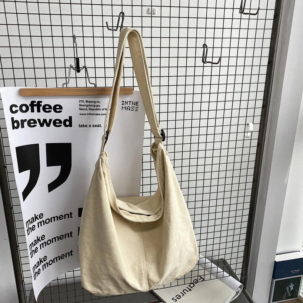 Oversized Women's Canvas Shoulder Bag with Durable Design