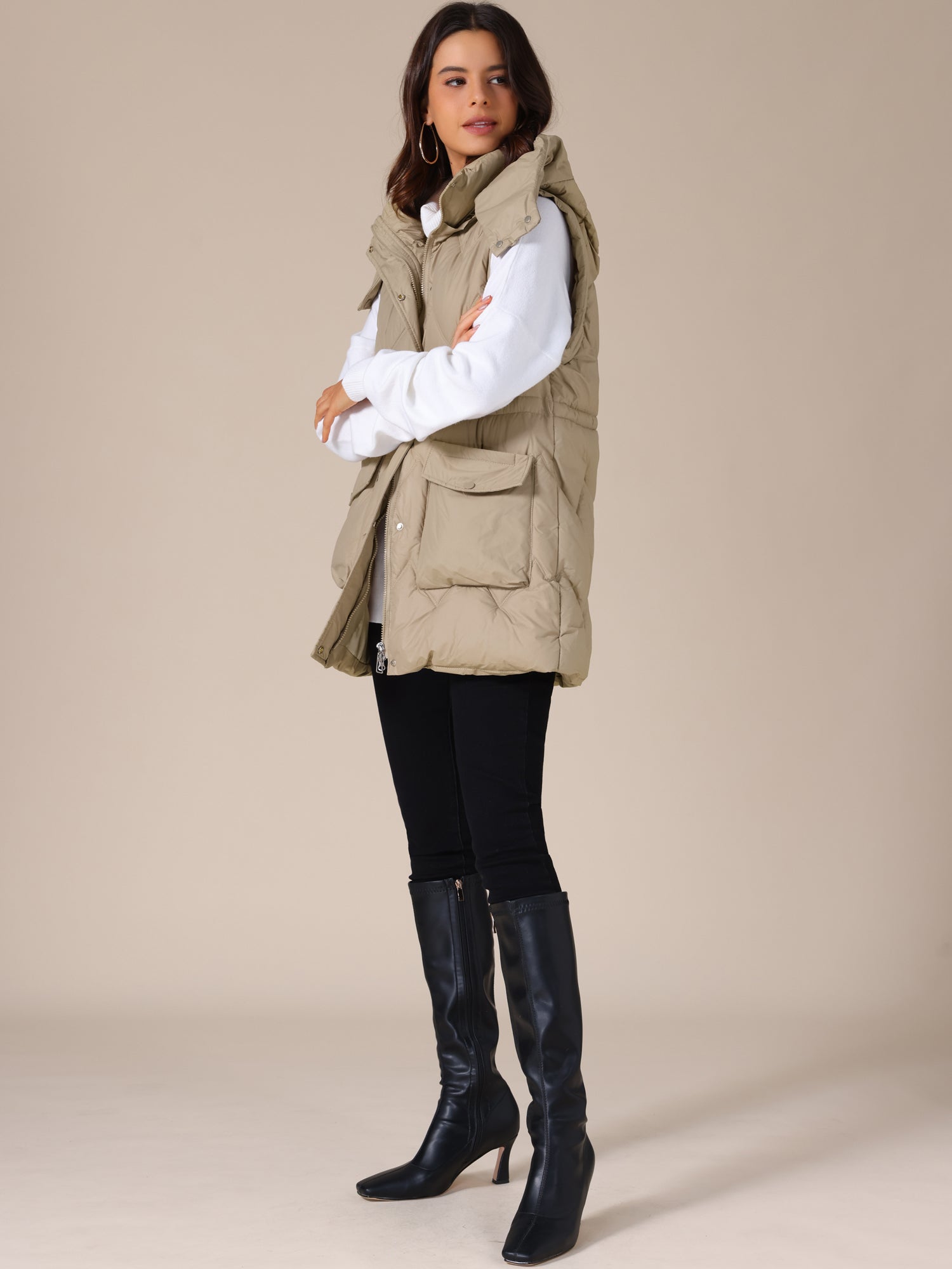Quilted Long Bodywarmer with Hood for Women