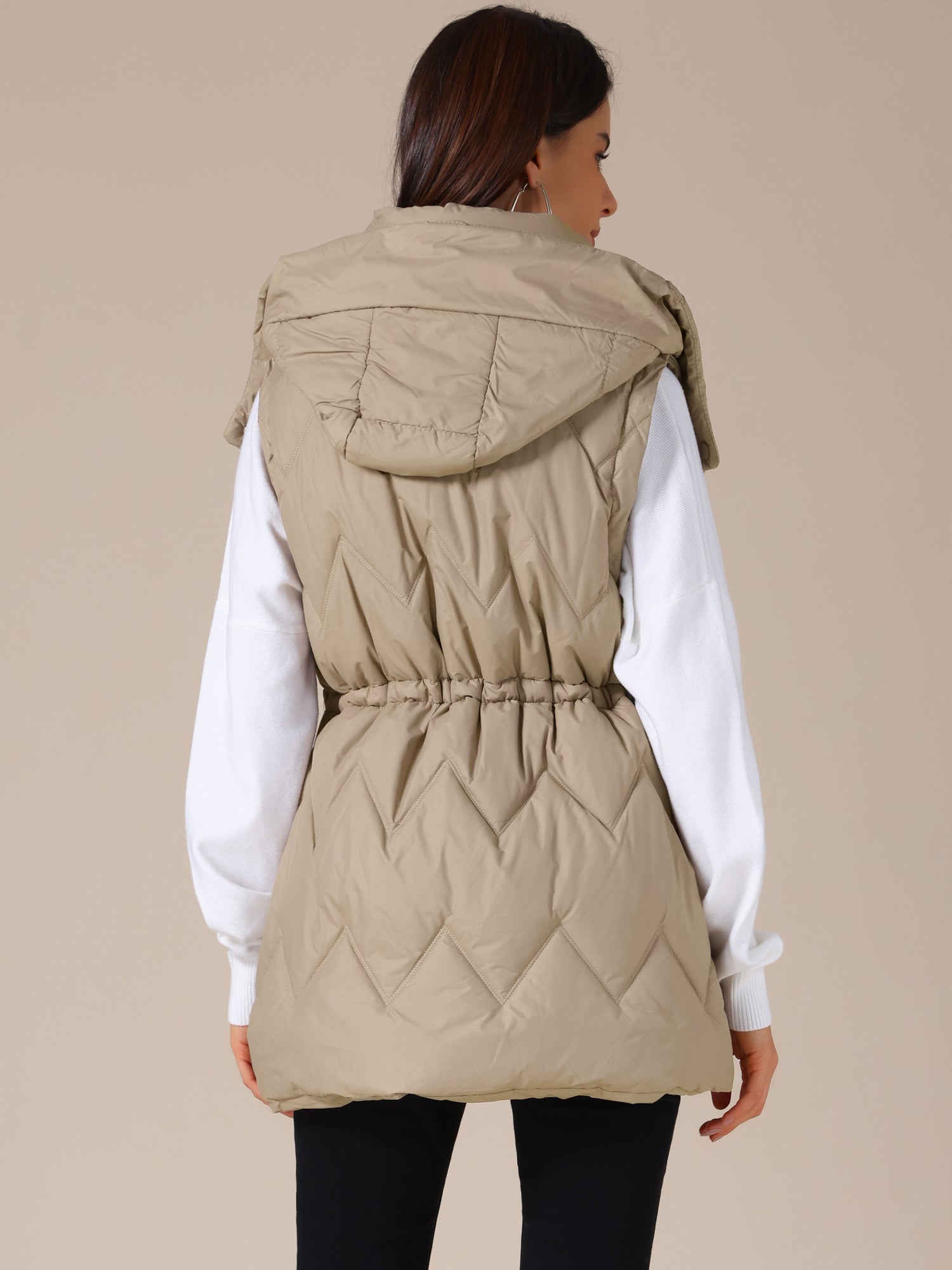 Quilted Long Bodywarmer with Hood for Women