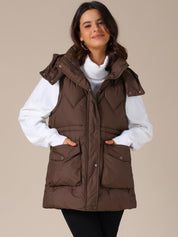 Quilted Long Bodywarmer with Hood for Women
