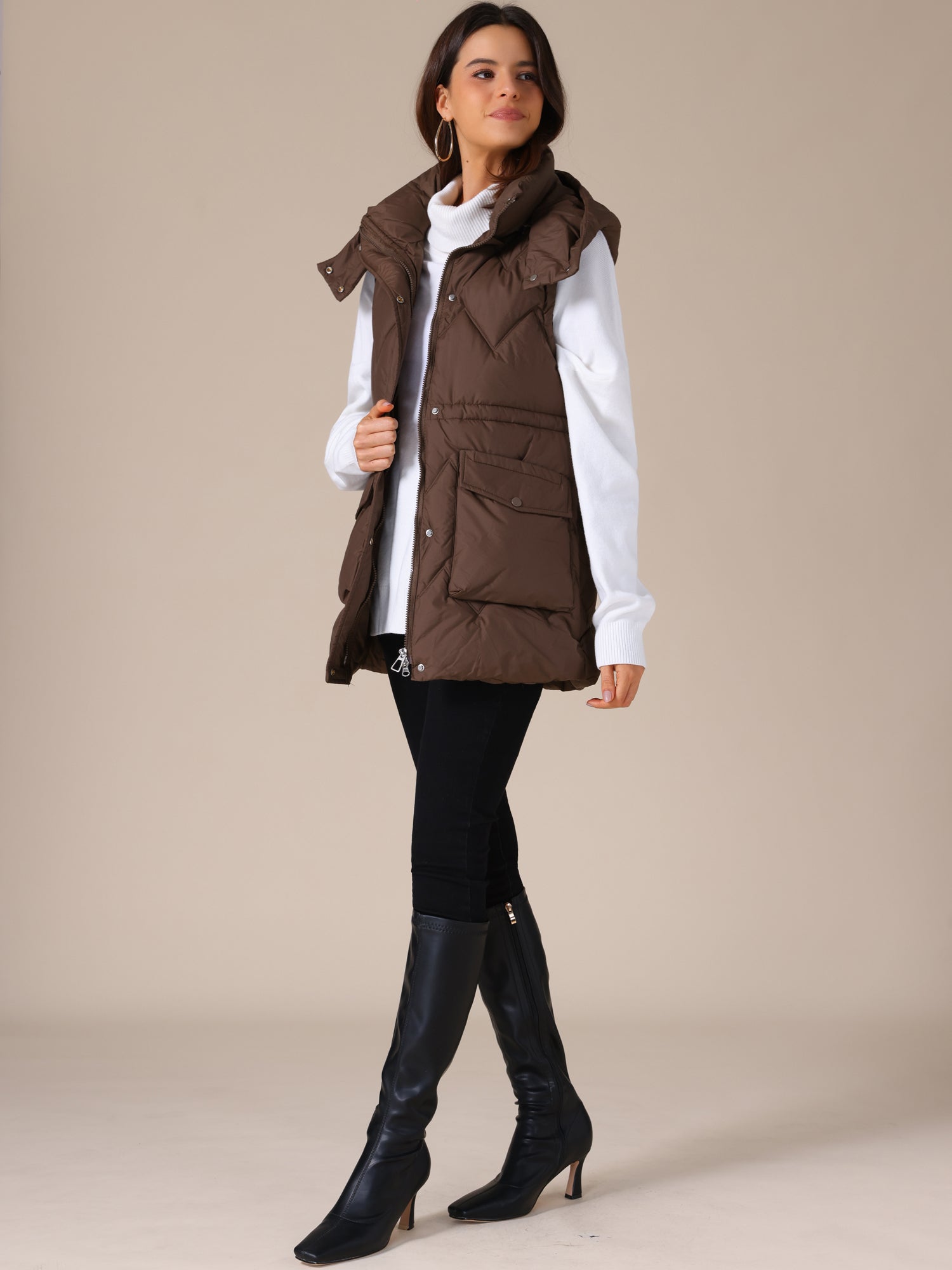 Quilted Long Bodywarmer with Hood for Women