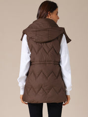 Quilted Long Bodywarmer with Hood for Women