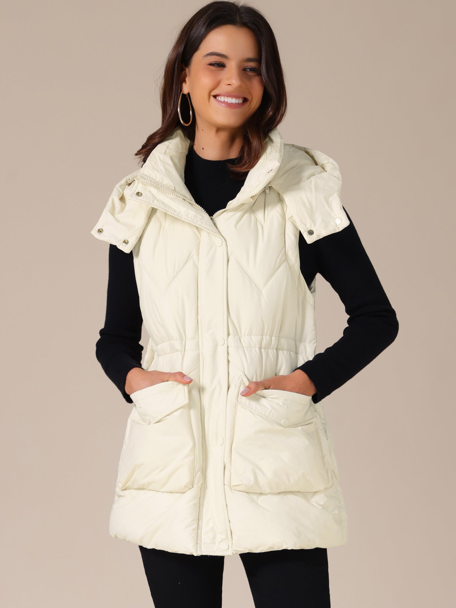 Quilted Long Bodywarmer with Hood for Women