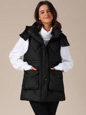 Quilted Long Bodywarmer with Hood for Women