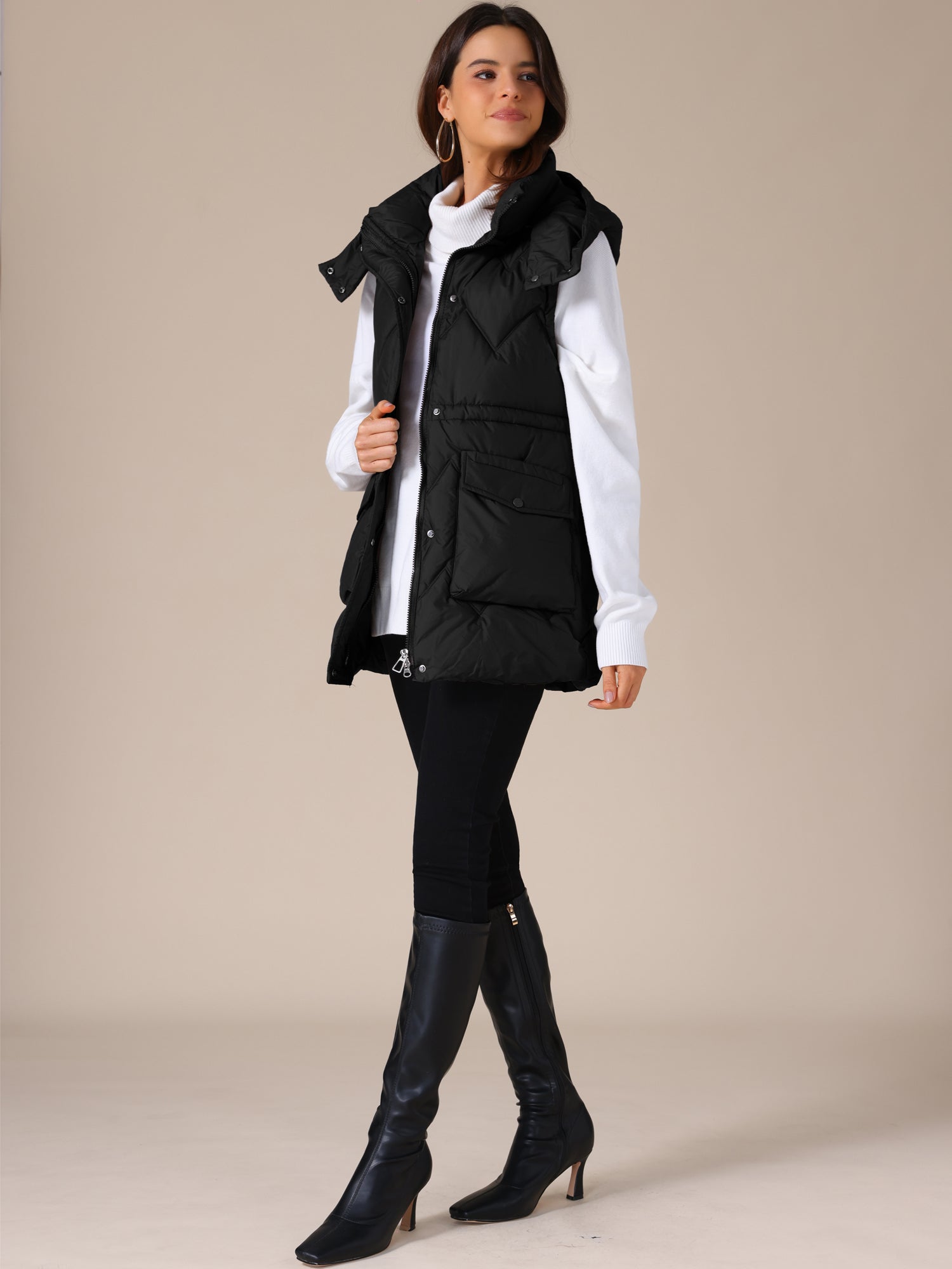 Quilted Long Bodywarmer with Hood for Women