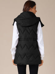 Quilted Long Bodywarmer with Hood for Women