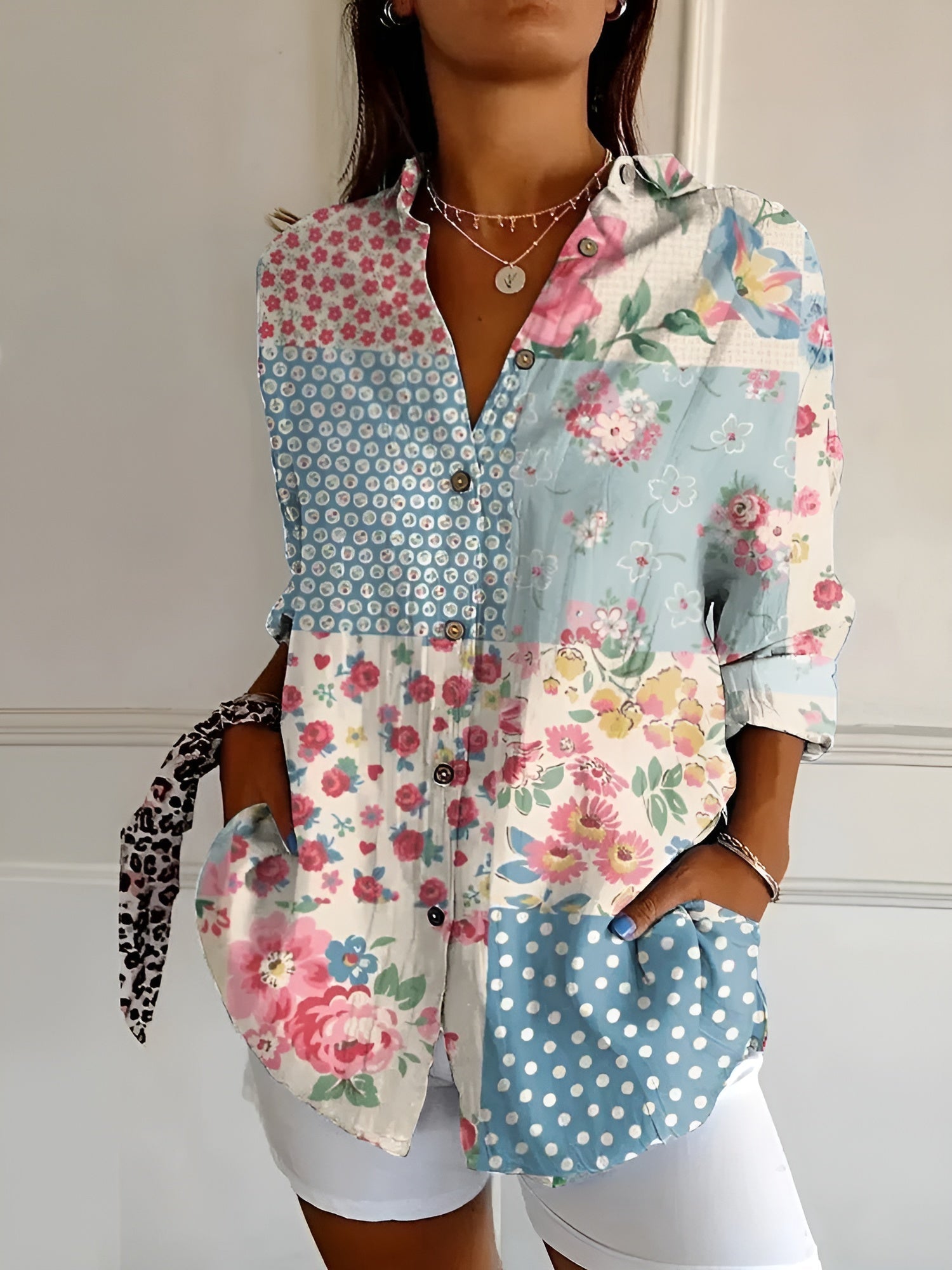 Imara - Women's Summer Blouse with Print and Dropped Shoulders