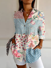 Imara - Women's Summer Blouse with Print and Dropped Shoulders