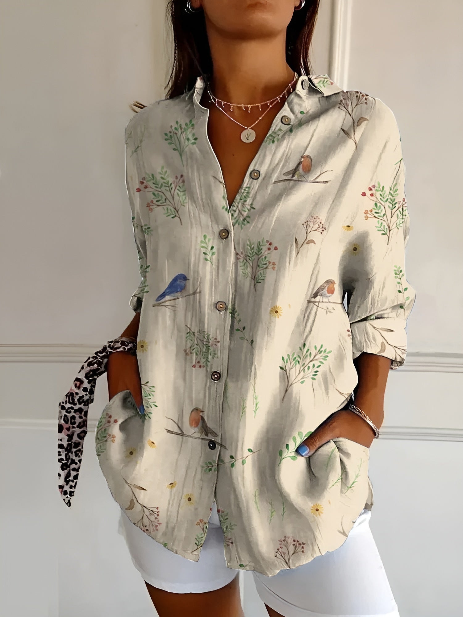 Imara - Women's Summer Blouse with Print and Dropped Shoulders