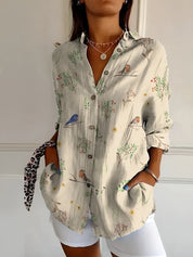 Imara - Women's Summer Blouse with Print and Dropped Shoulders