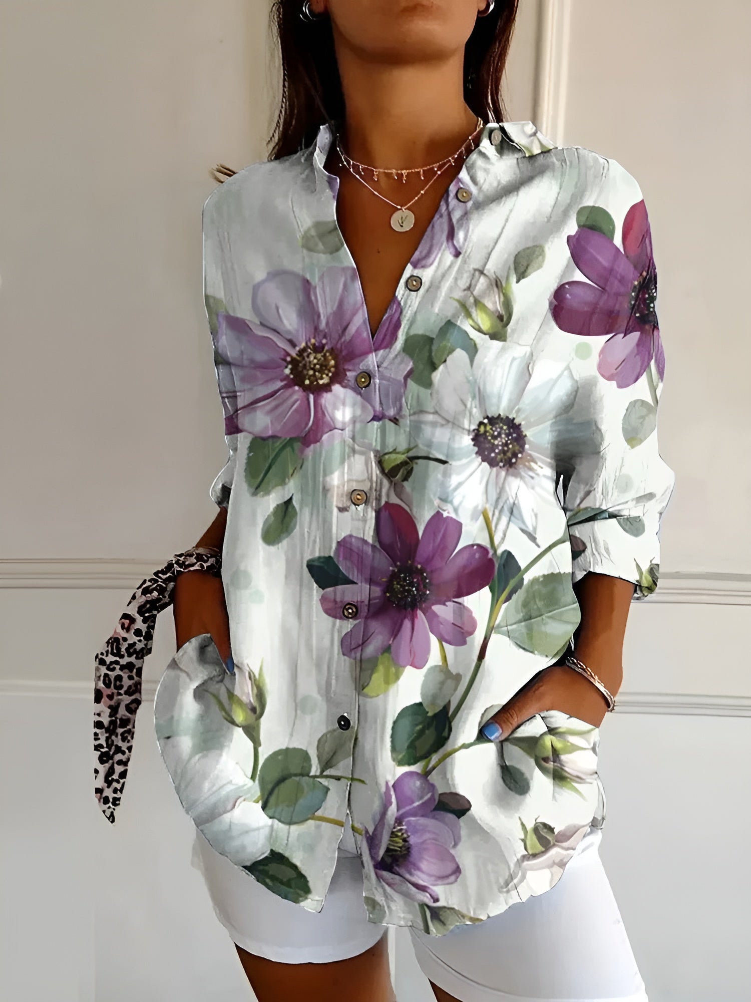 Imara - Women's Summer Blouse with Print and Dropped Shoulders