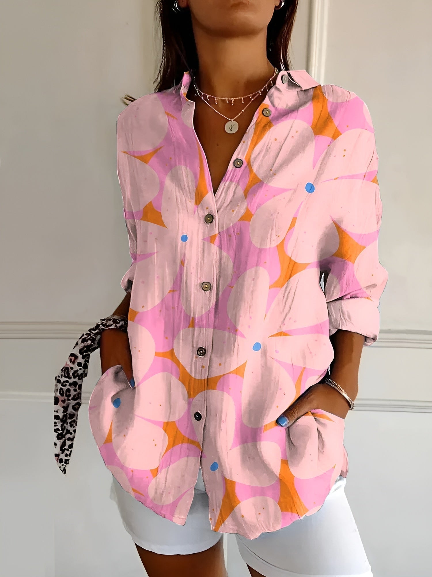 Imara - Women's Summer Blouse with Print and Dropped Shoulders