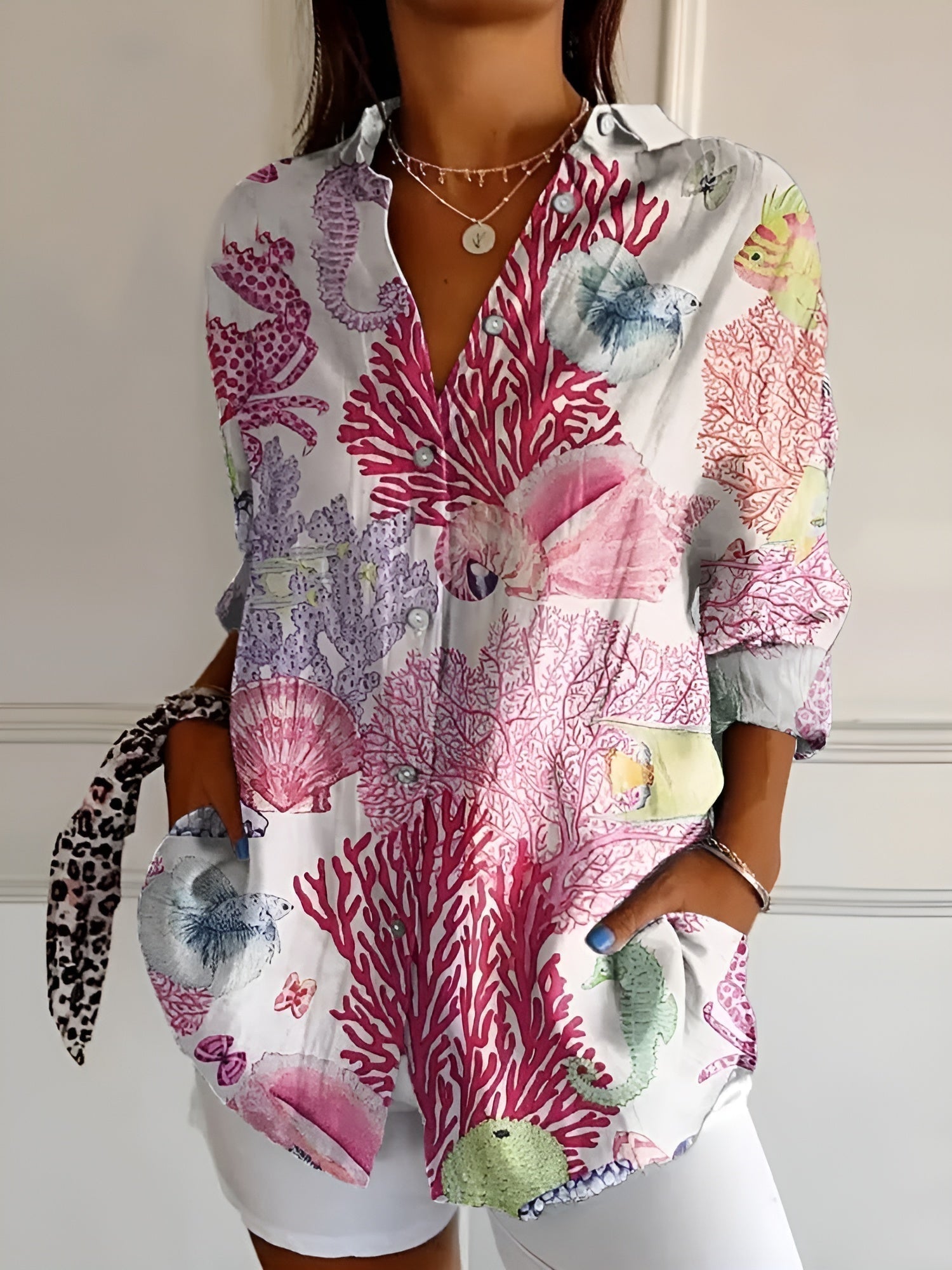 Imara - Women's Summer Blouse with Print and Dropped Shoulders