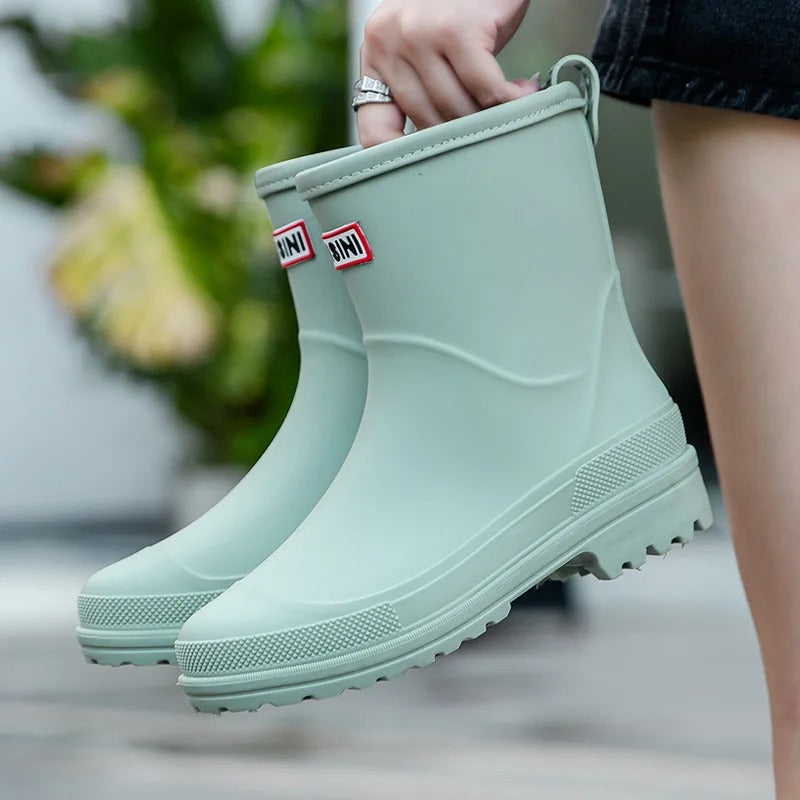 Trendy Waterproof Mid-Calf Rain Boots With Non-Slip Sole For Women