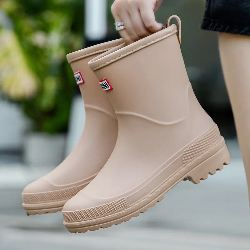 Trendy Waterproof Mid-Calf Rain Boots With Non-Slip Sole For Women