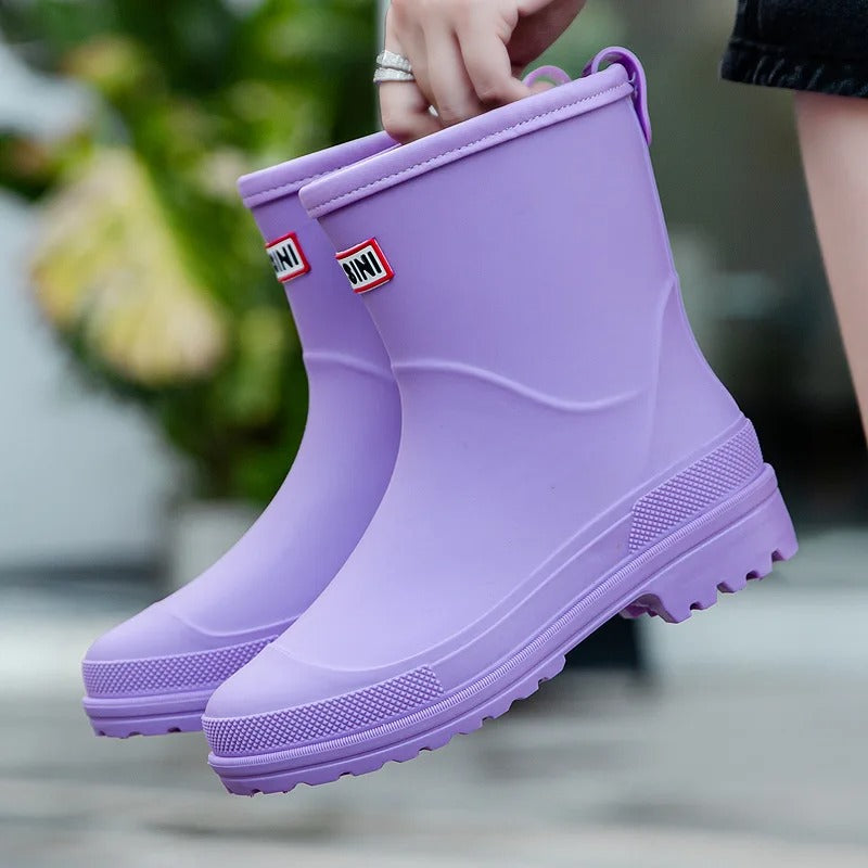 Trendy Waterproof Mid-Calf Rain Boots With Non-Slip Sole For Women