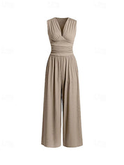 Women's Stylish Jumpsuit with Deep V-Neck and Wide Legs