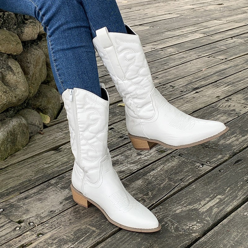 Stylish Western Boots With Block Heel For Women