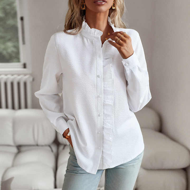 Jamie - Blouse with ruffles and standing collar