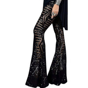 Festive Flared Pants with Geometric Sequin Print