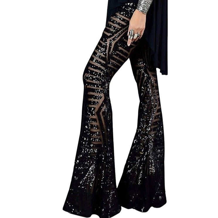 Festive Flared Pants with Geometric Sequin Print