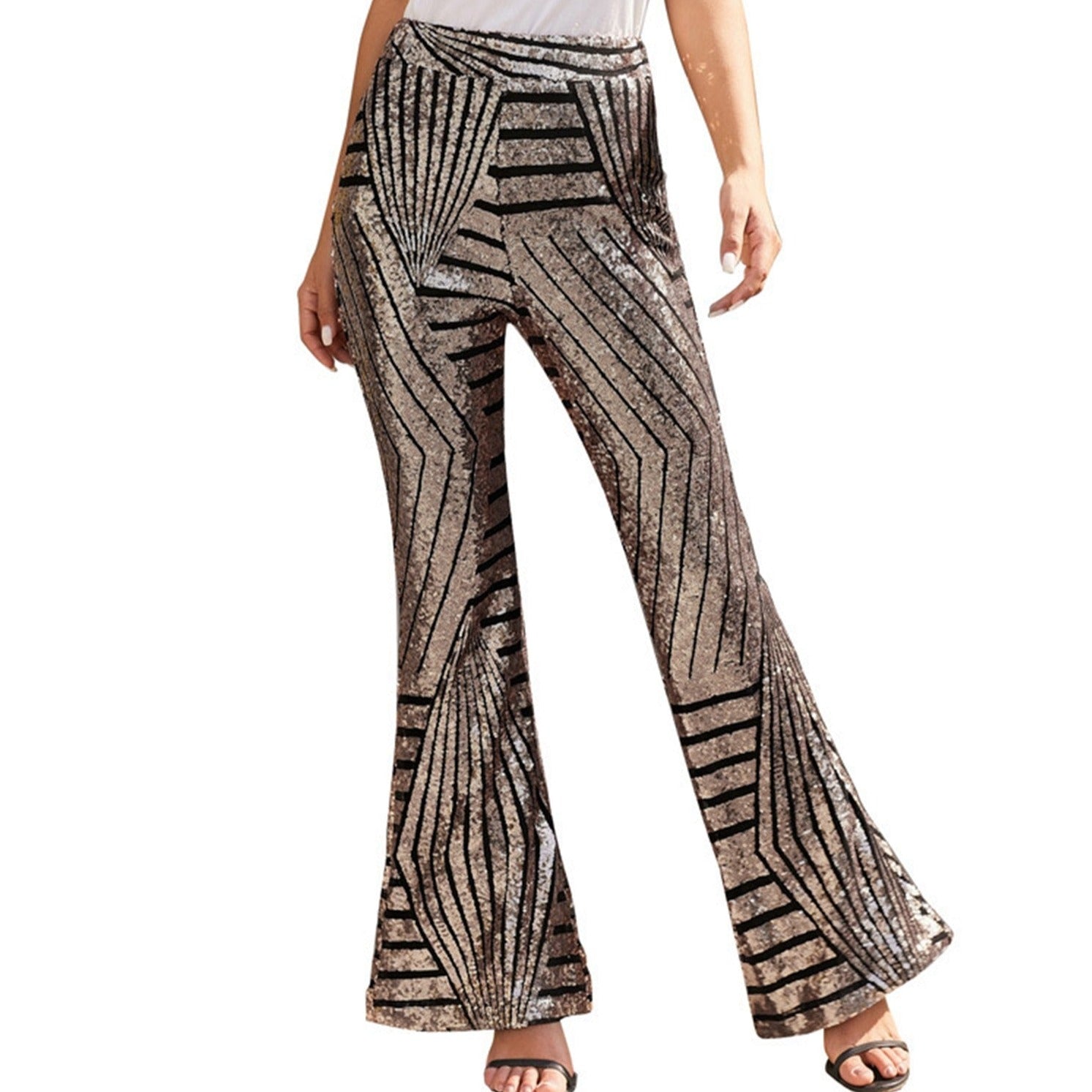 Festive Flared Pants with Geometric Sequin Print