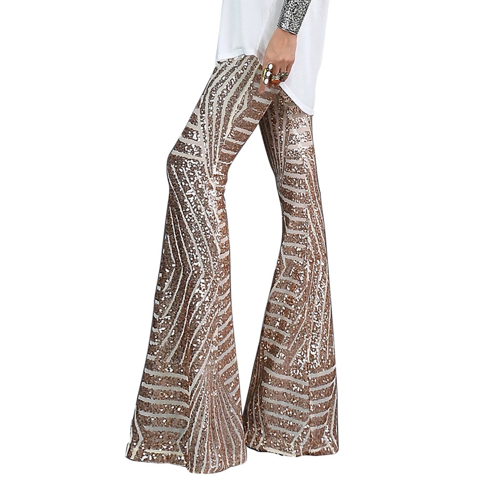 Festive Flared Pants with Geometric Sequin Print